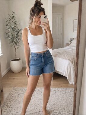 Gap Cheeky Shorts Sky High Denim Raw Hem Button Fly Size 14